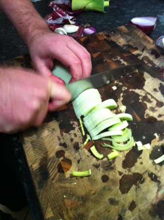 Chopping leeks