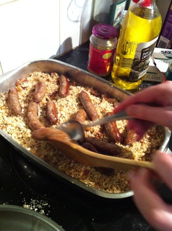 Placing the sausages