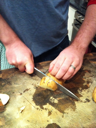 Chopping potatoes