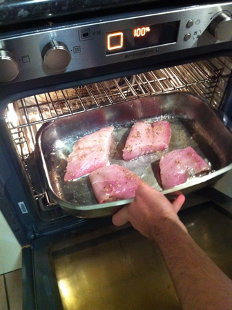 Fish into the oven