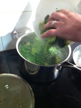 Adding peas and broccoli