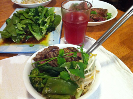 Rib-Eye Stir-Fry, Dan Dan Noodles, and Chilled Hibiscus Tea