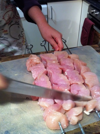 Chopping the chicken