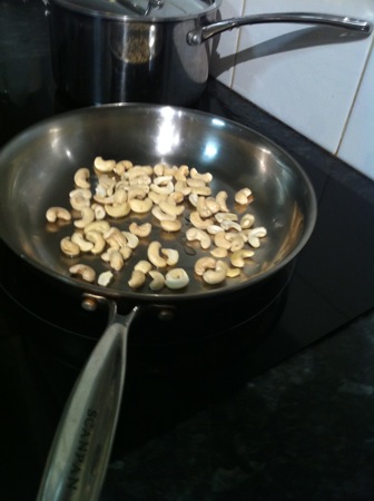 Toasting the cashews