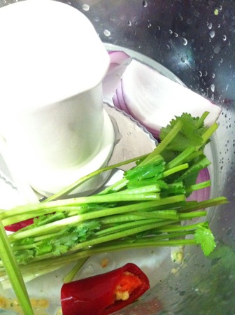 Prepping the noodle dressing