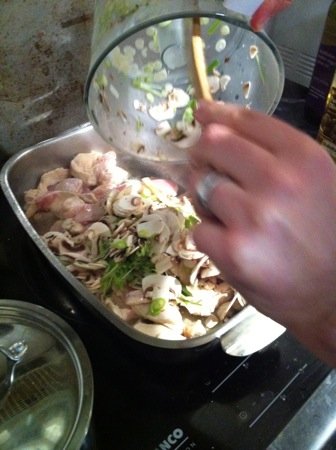 Adding the veg