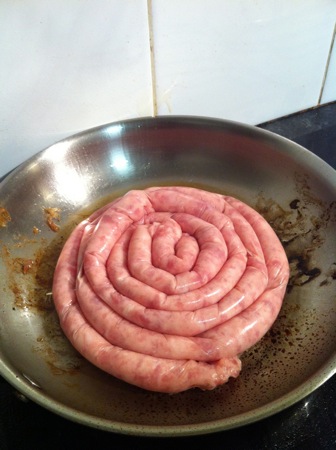 Frying the sausage