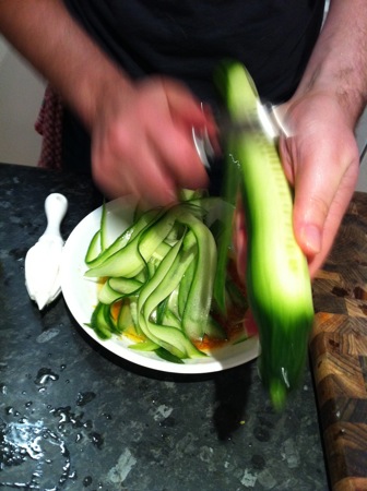 Slicing the cucumber