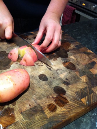 Chopping potatoes