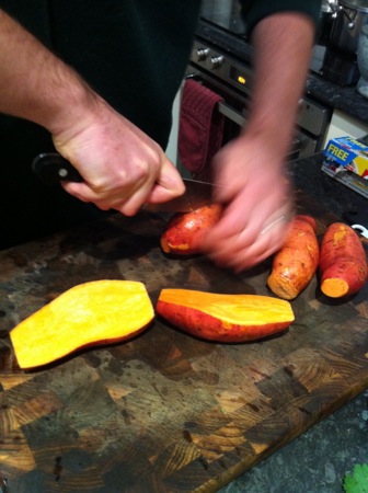 Halving sweet potatoes