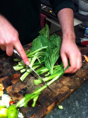 Chopping the pak choy