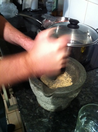 Grinding fennel seeds