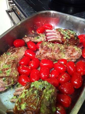 Dressed lamb and tomatoes