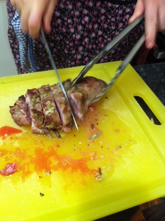 Slicing lamb neck