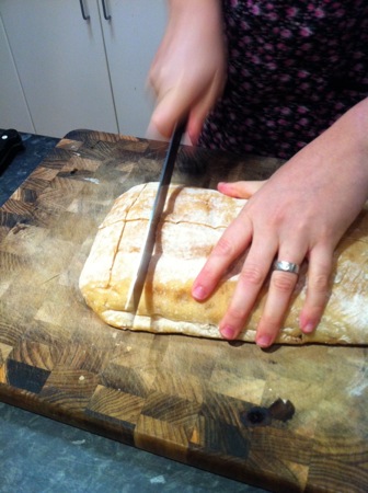 slicing ciabatta