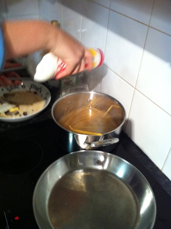 Adding the pasta
