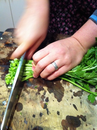 Slicing parsley stems