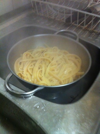 Draining pasta