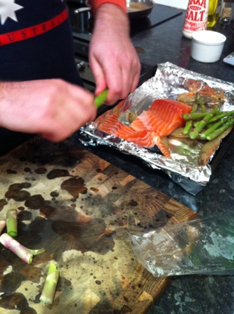 Adding asparagus