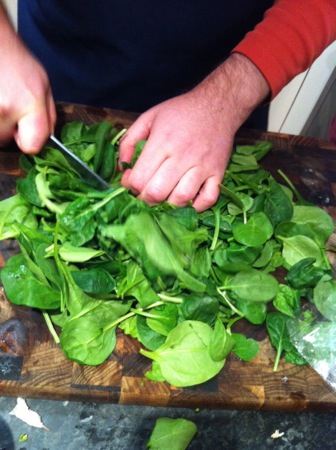 Chopping spinach