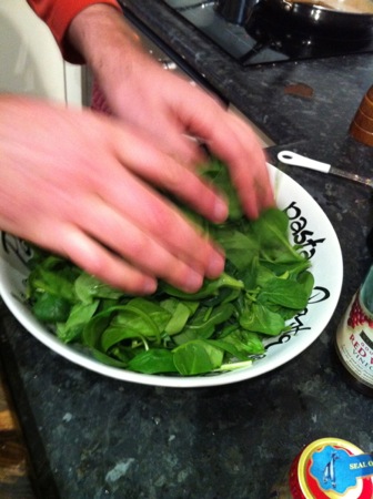 Placing the spinach