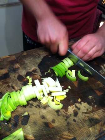 Chopping leeks