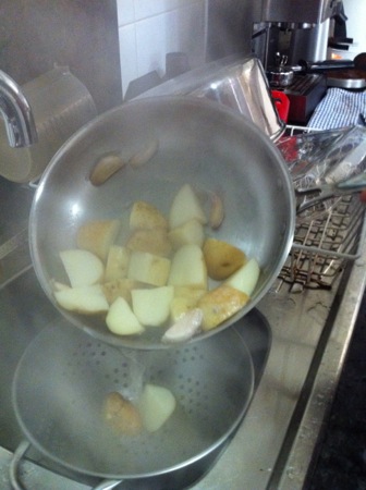 Draining potatoes
