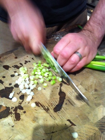 Chopping green onions