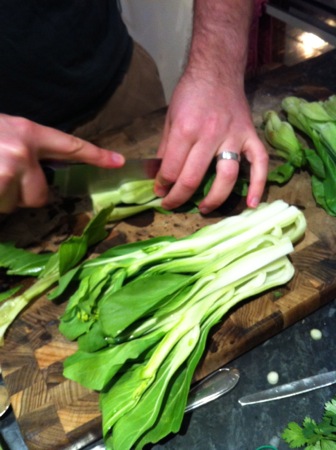 Slicing bok choy