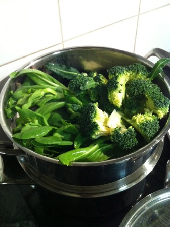 Steaming the greens