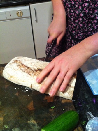 Slicing the ciabatta