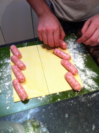Placing sausages