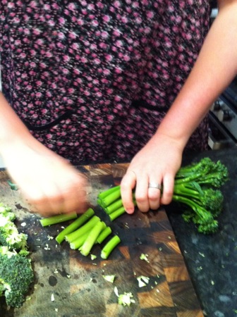 Trimming broccolini