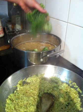 Adding broccoli to pasta