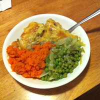 Chicken Pie, Smashed Carrots, and French Peas