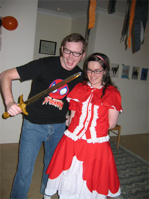 Nerd menaces Little Red Riding Hood!