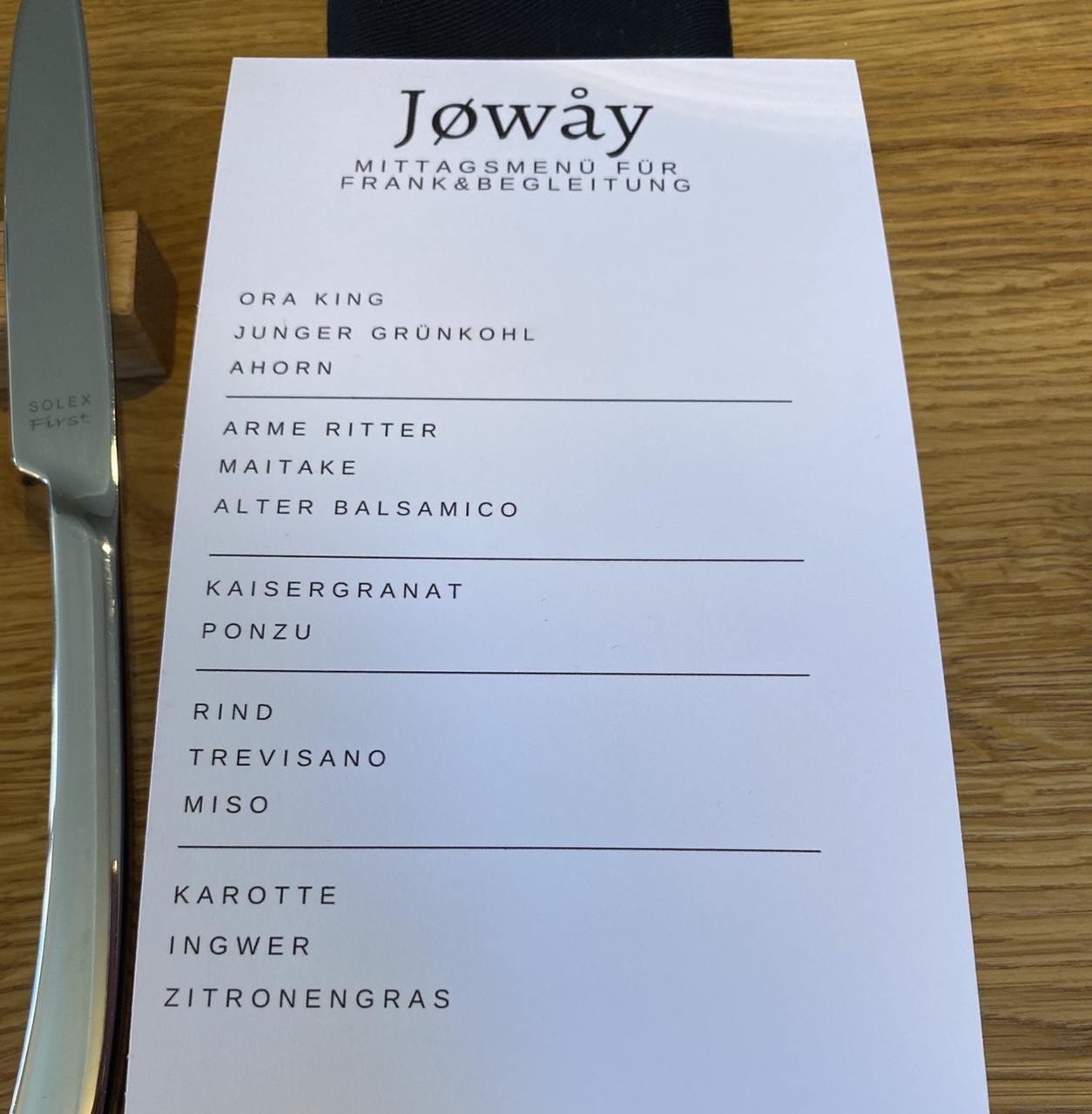 Joway menu
