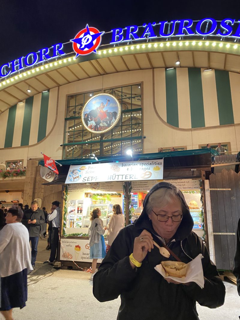 Mom eating Käsespätzle