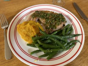 Pork chops with mash and beans