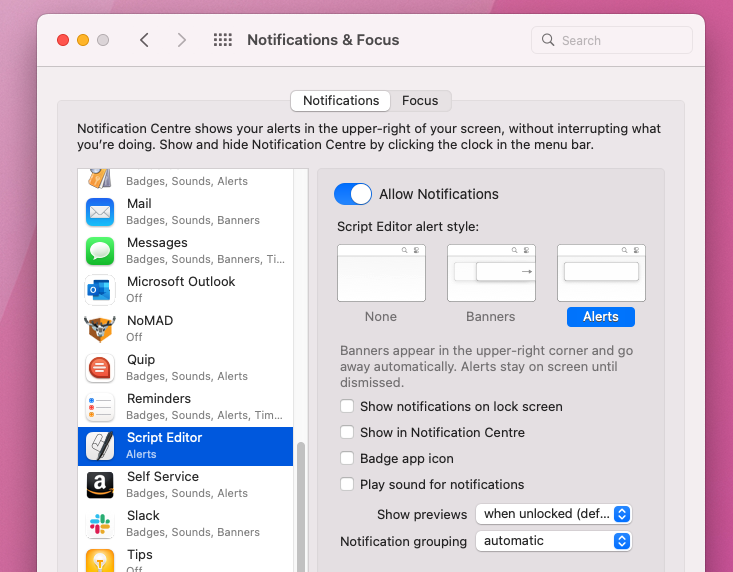 Notifications & Focus pane