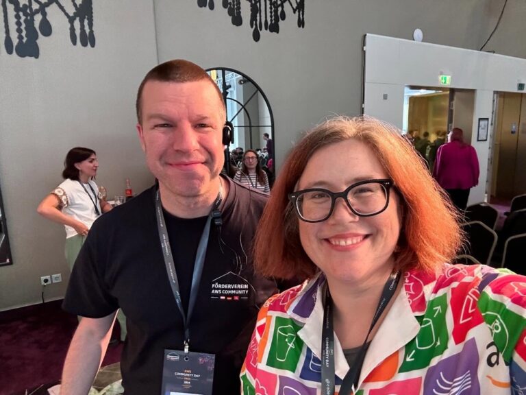 I had a wonderful time today catching up with old friends and new at the AWS Community Day DACH. @hoegertn even made me a special plaque as an honorary member of the Förderverein (Booster Club), which was awarded onstage by @osterjour! 😭❤️🇩🇪 Great job to all the organisers, volunteers, and speakers at the event today.