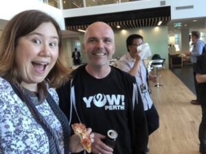 TFW you walk into a meetup in Brisbane and the first thing you see is a guy in a @yow_conf #yowperth shirt... 😂 @deekob https://t.co/sQjBfQryAb