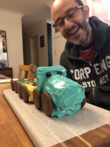 A happy boy and his choo-choo cake. Happy birthday Snookums! (Cake damn near defeated me. Icing *everywhere*.) 😅🚂🎂 https://t.co/xbY8SlFHLj