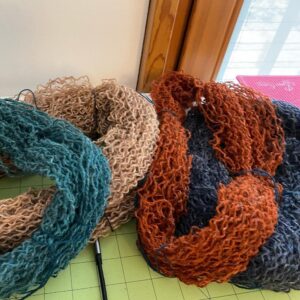 7 years ago I knitted the body of Orkney, an allover fairisle cardigan. I realised when I got to the shoulders that it was way too small, so I shoved it in a bag and went into deep denial. This week I finally frogged the whole thing, wound all 12 colours into skeins, gave them a bath, and hung them to dry. Tomorrow I’ll re-wind into balls and start afresh! 🧶