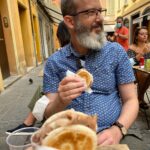 In the market we had fresh ricotta, figs, Lambrusco, and a vertical tasting of Parmigiano (1/2/3 years). Then a sampling of several traditional Modena balsamic vinegars, and yet more tigelle (with head cheese!). Finally ended with dessert, including Barozzi cake and Nocino liqueur! 😍