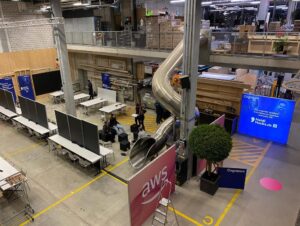 Final preparation for tomorrow‘s #herhack2021! By this time tomorrow, there will be 250 women hackers powering away on solutions to some of the world’s most pressing problems. How cool is that?? #digitalswitzerland #aws (Also, I’ve never been to a hackathon in a warehouse before. There’s a giant disco ball and a SLIDE!!)