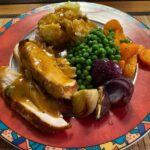 In news that will surprise no one, we made way too much food for two people. (Turkey, mashed potatoes, roasted onions, glazed carrots, peas, and gravy for dinner!)