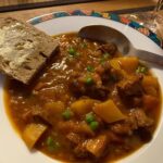 Beef stew and butter bread, homemade from scratch by me 🥣 and the Snook 🍞.