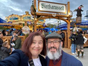 Frühlingsfest has begun! And they have a BEER CAROUSEL. We had half-meter sausages for dinner. There were a LOT of beardy dudes in Lederhosen. #springinmunich 🍻🎠