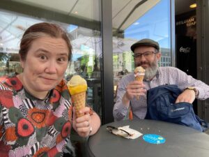 Today we did an all-day (6+ hours) cycling tour with Fat Tire Tours in Berlin. Nate led our group of 6 all over East and West Berlin, learning about the Wall and the history of the city while we racked up a good 25km. Highly recommended, especially on a gorgeous Spring day like today!